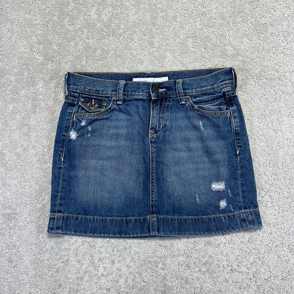 Y2k Old Navy Denim Skirt Womens 2 Blue Cotton Distressed Mini Skirt Low Rise